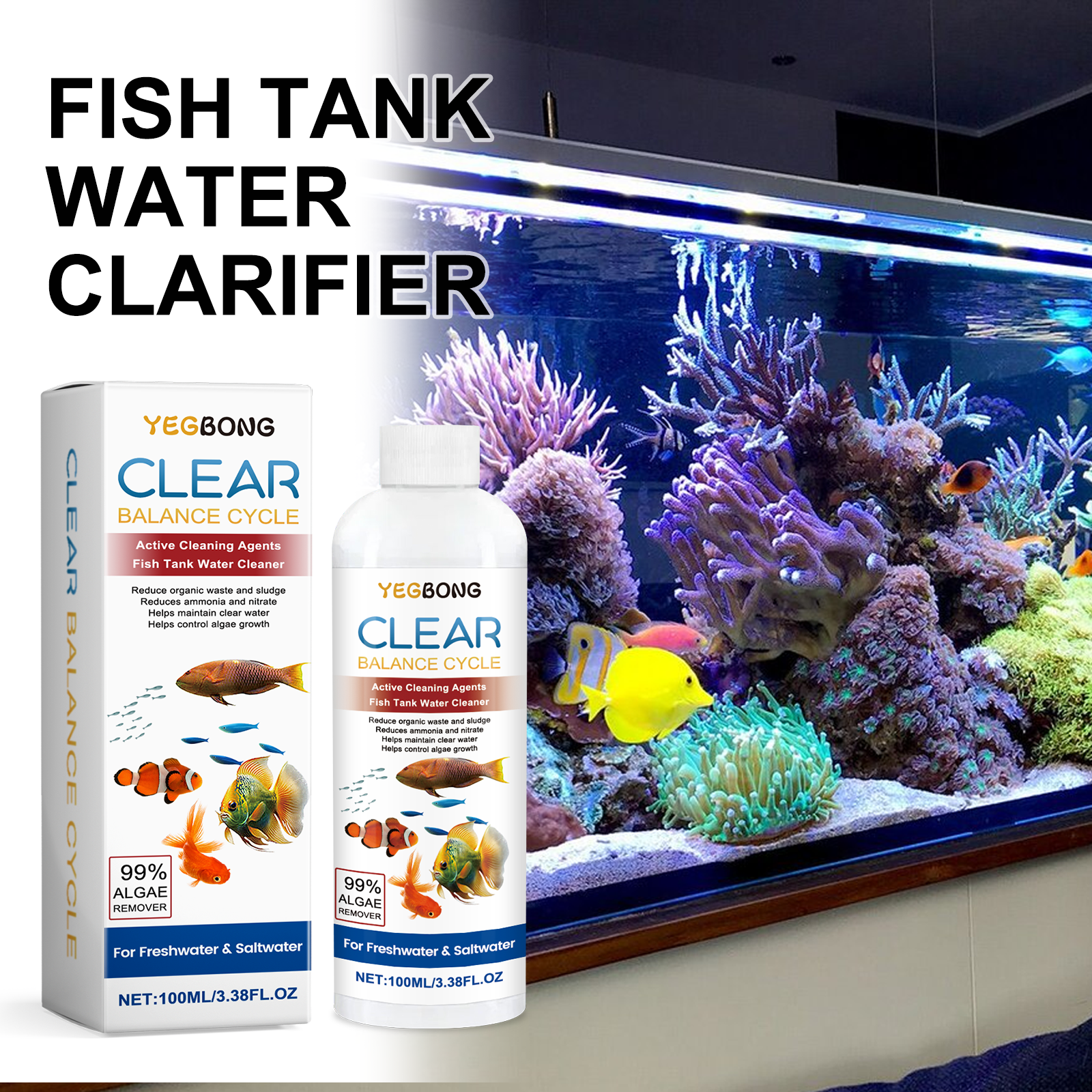 Aquarium Water Clarifier 100ml - đánh giá và giá Aquarium Fish Tank Cleaner